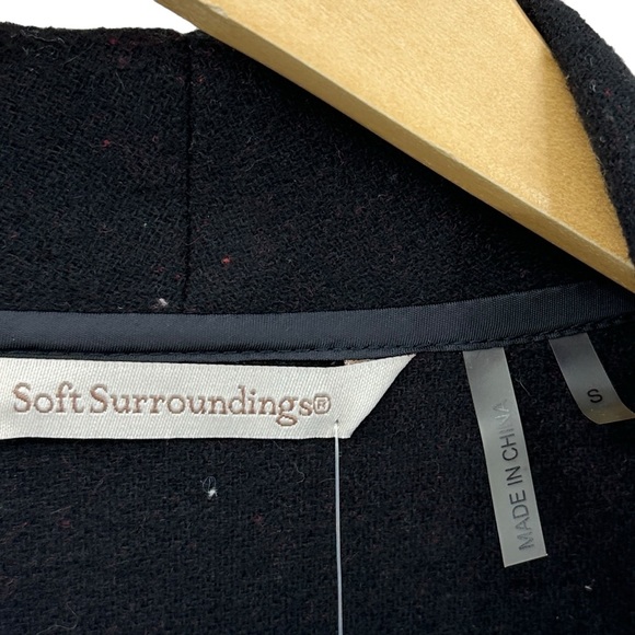 New SOFT SURROUNDINGS Windowpane Jacket Coat Plaid Open Wool Red Black - Picture 6 of 8